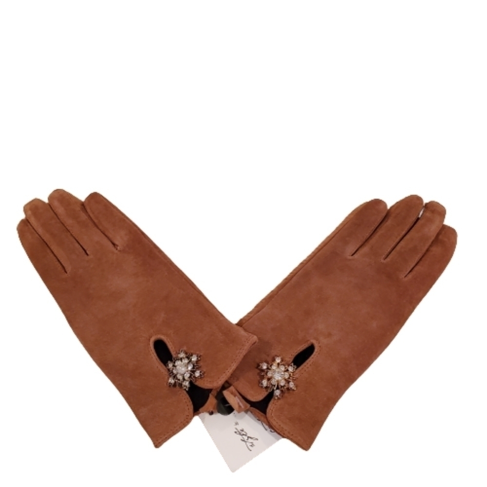 Nolan Camel Colored Gloves with Jeweled Accent NWT